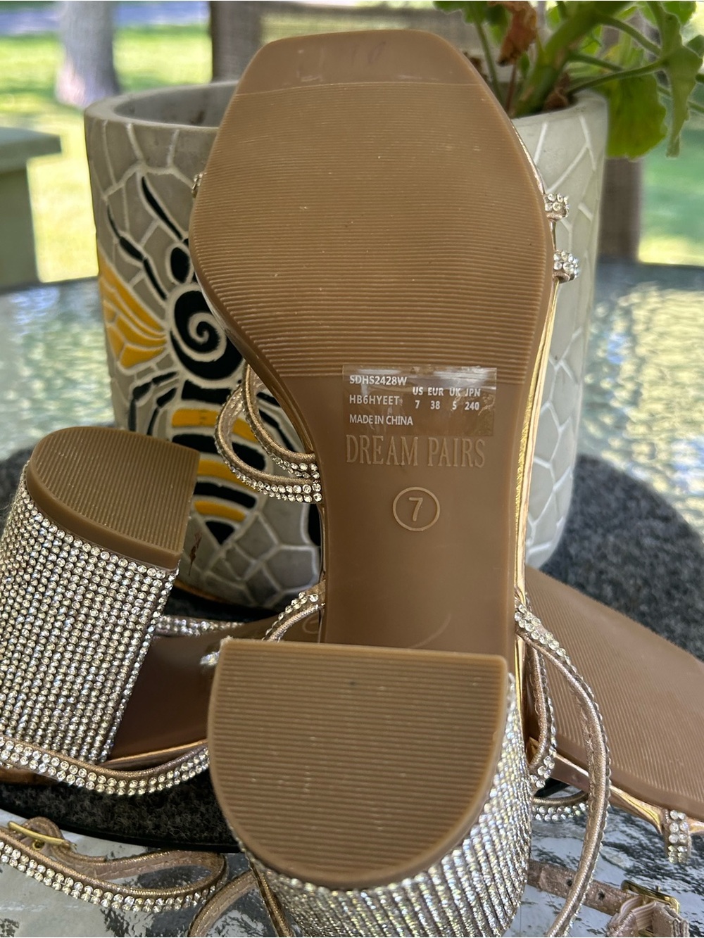 Dream Pairs Rhinestone Block Heel Sandals/Champagne Gold/Dressy Heels. - Picture 7 of 7